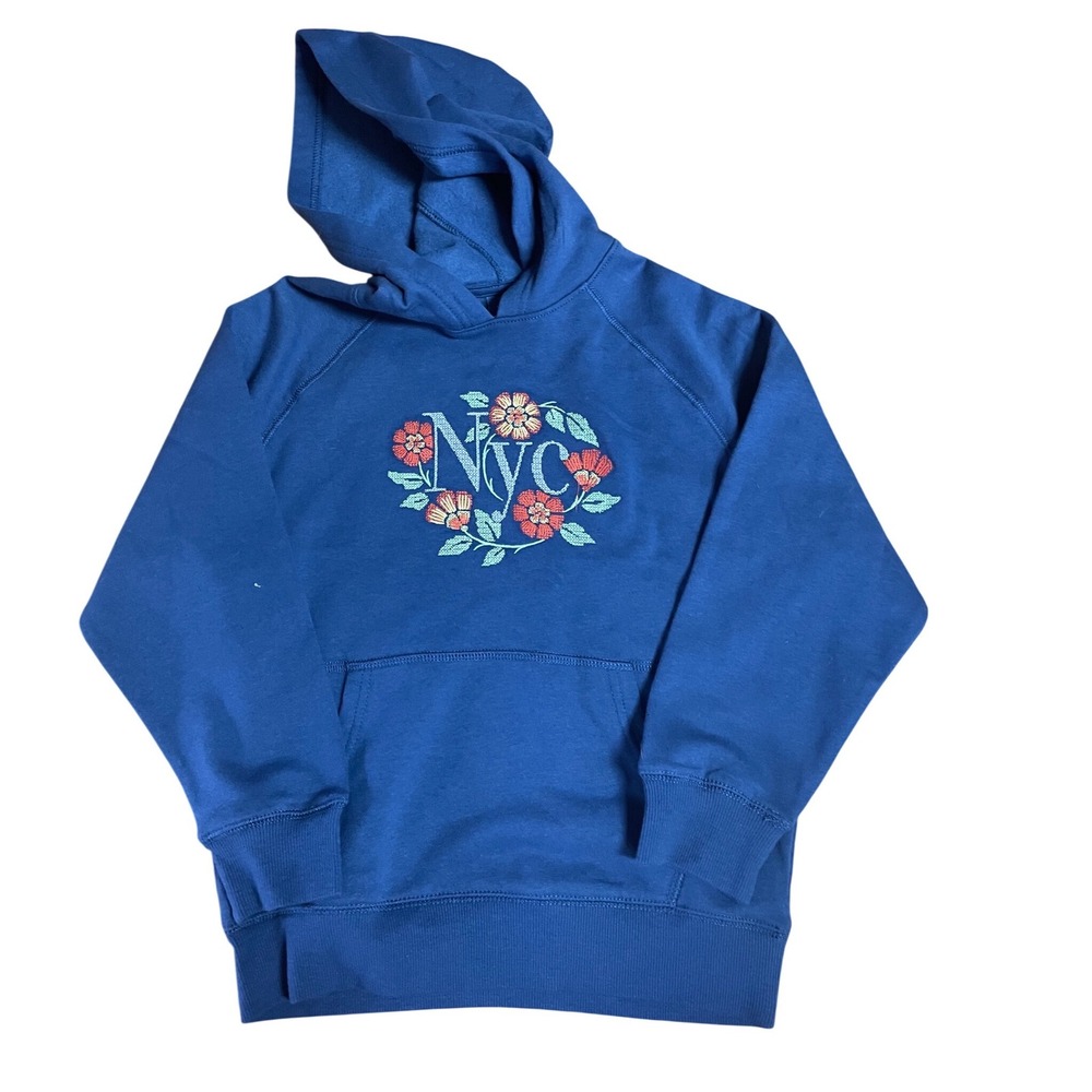 Old Navy Girls Blue Oversized NYC Floral Embroidered Hoodie Size M 8 NWT